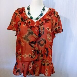CHAPS Ruffled Blouse Sz L